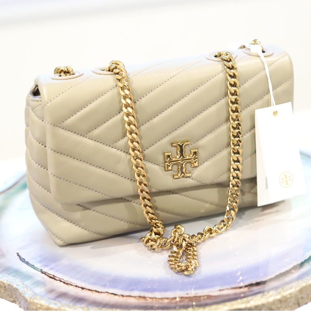 Tory Burch Quilted Kira Beige Shoulder Bag